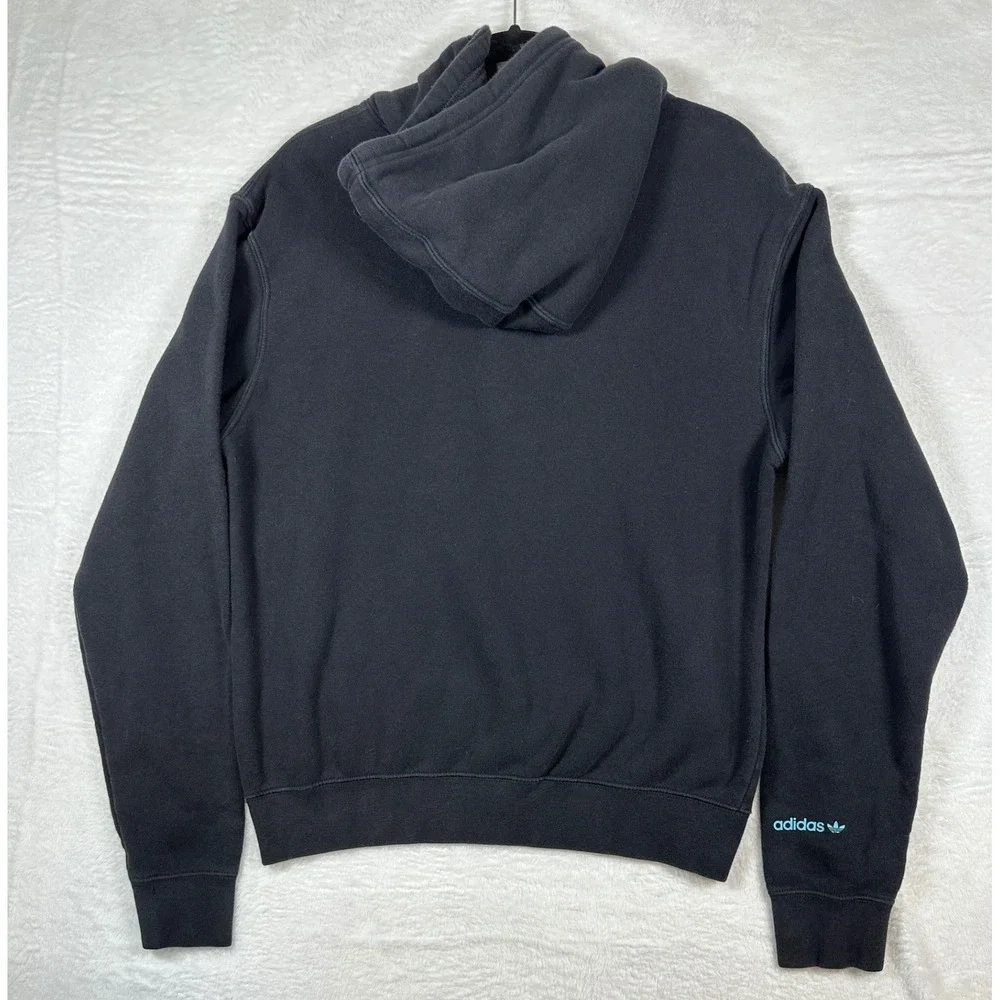 Adidas Peace Sign Hoodie Mens M Black Neon Graphic Trefoil Pullover